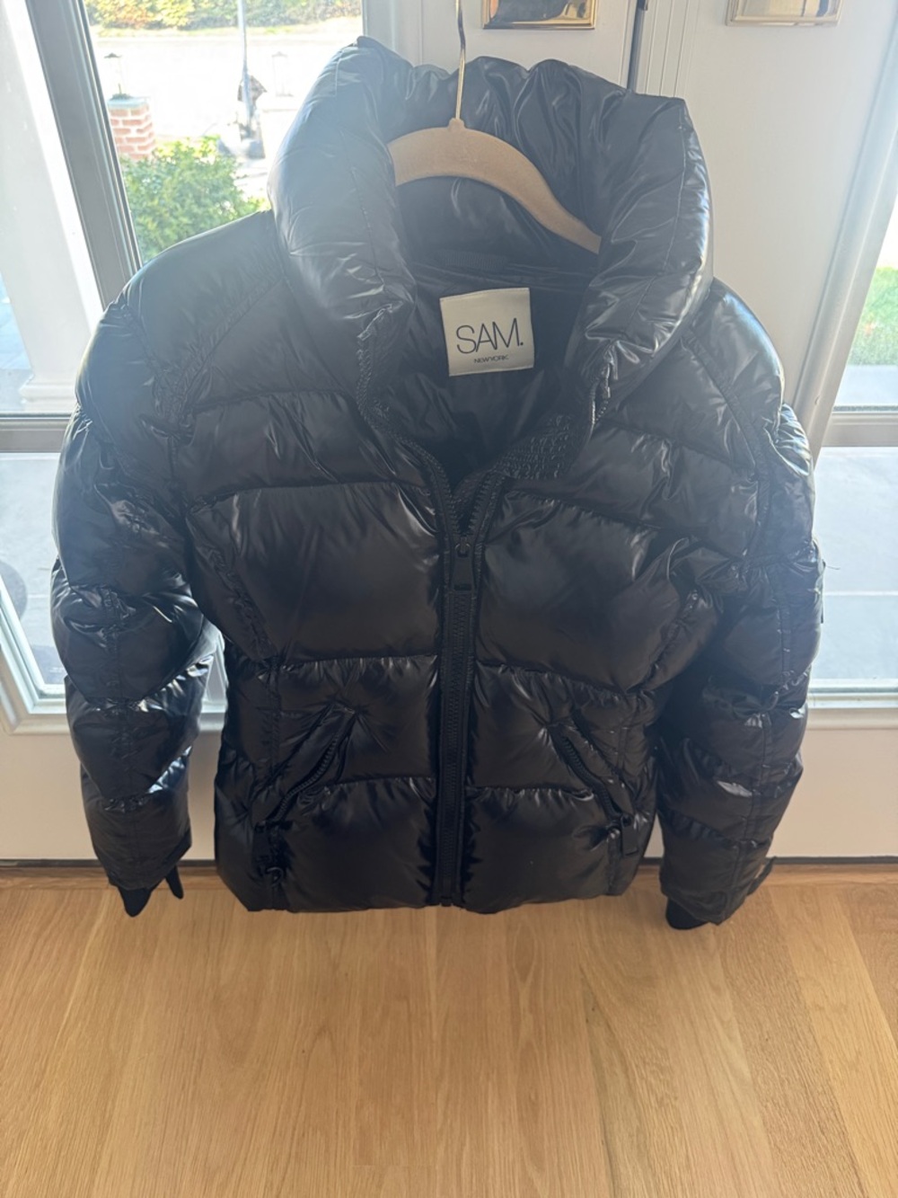 SAM Women’s Freestyle Down Puffer Black Glossy Quilted Puffer Jacket Size Large